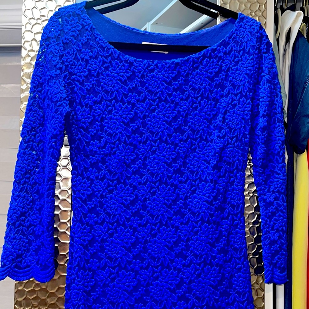 Nina Lie Italian Brand Vivid Blue Lace long sleeved Dress